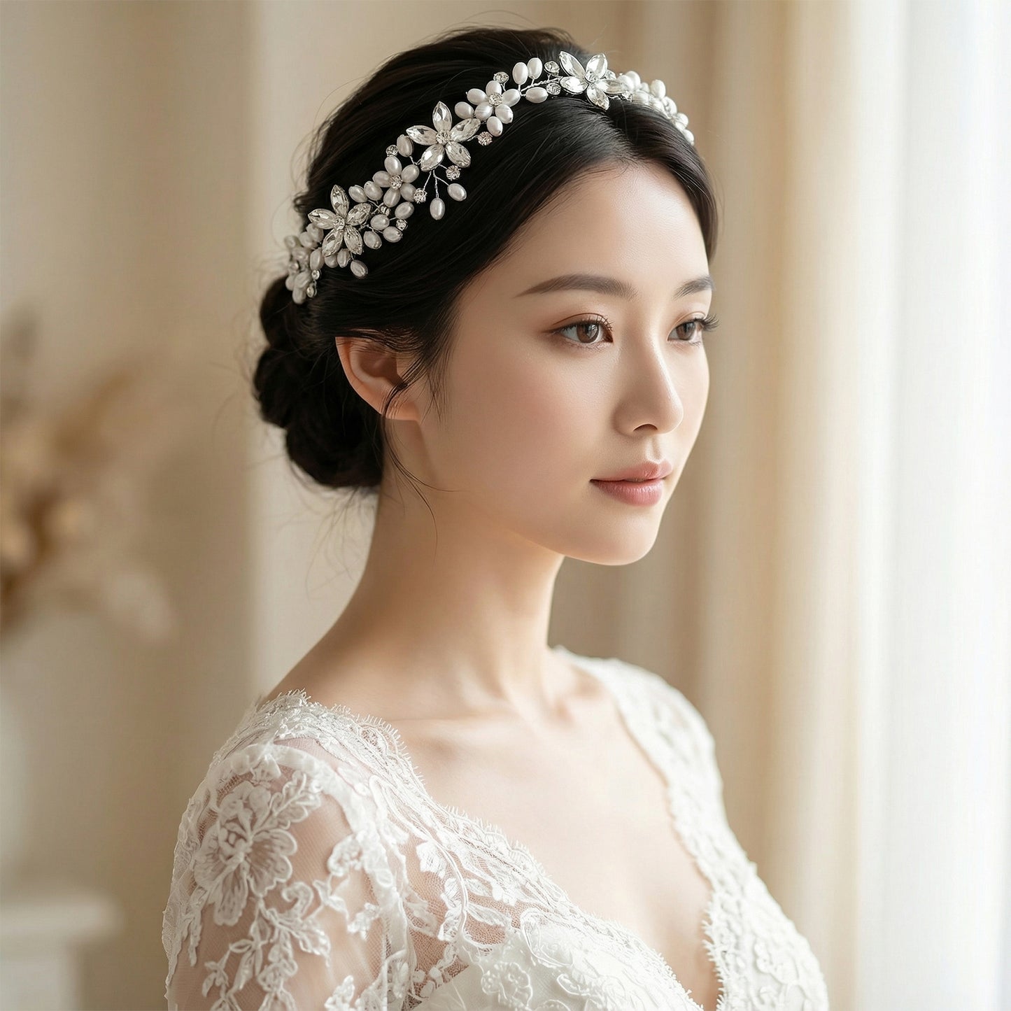 Bridella BHP128 Silver Rhinestone & Pearl Tiara