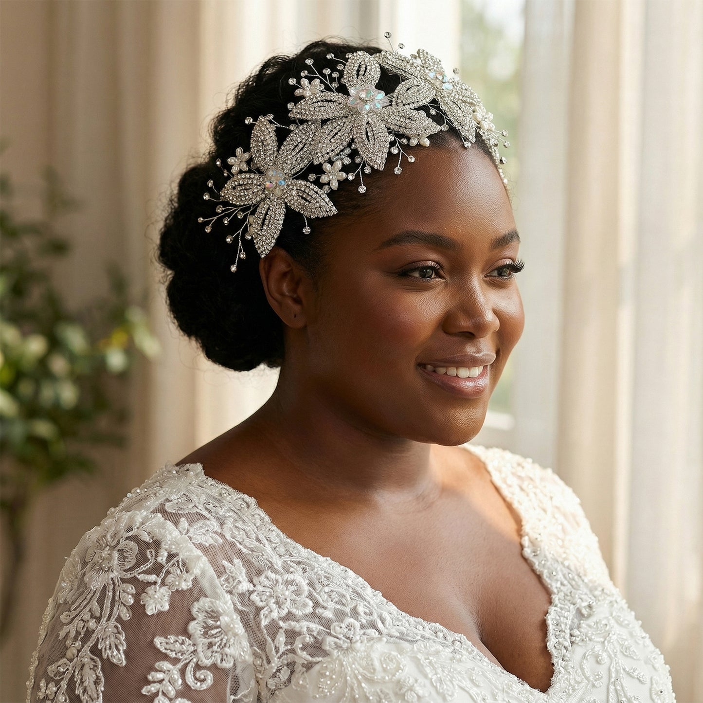 Bridella BHP252-S Silver Rhinestone & Pearl Crown