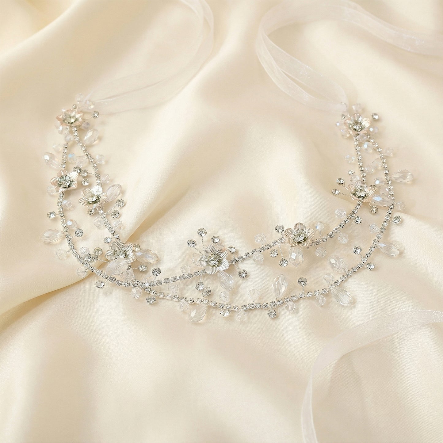 Bridella BHP340-S Silver Rhinestone & Pearl Headband