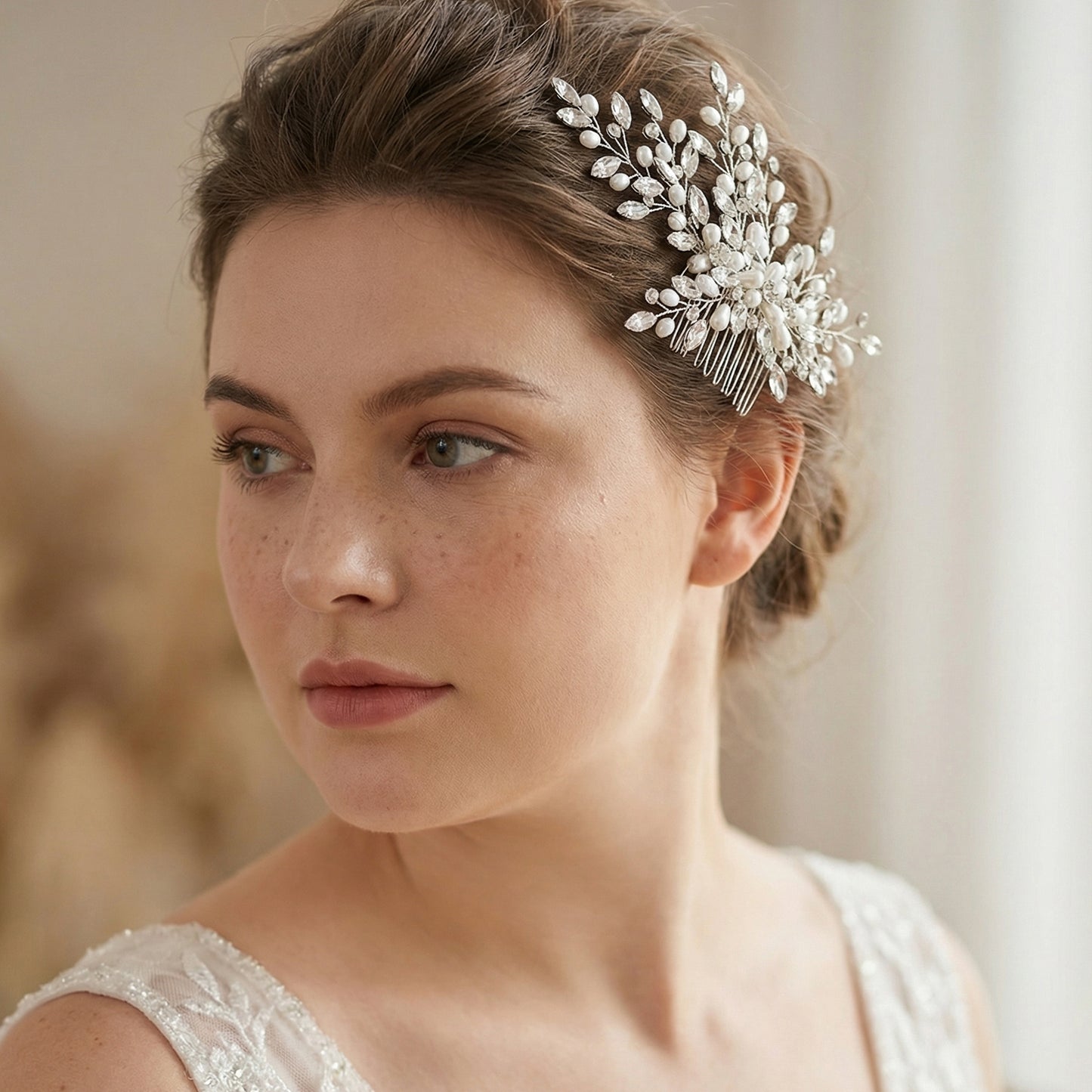 Bridella BHP527-S Silver Rhinestone & Pearl Tiara