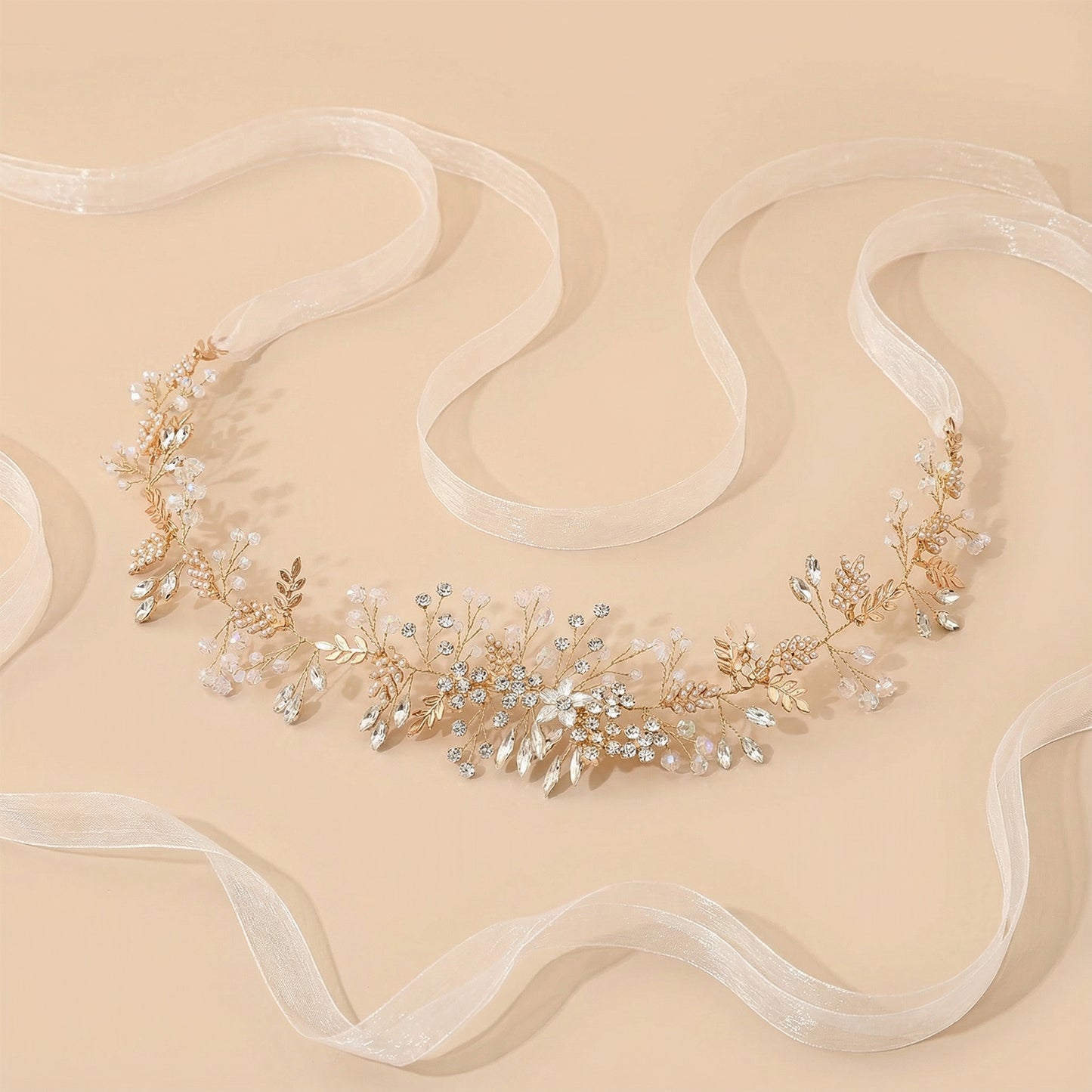 Bridella BHP235-G Gold Rhinestone & Pearl Headband