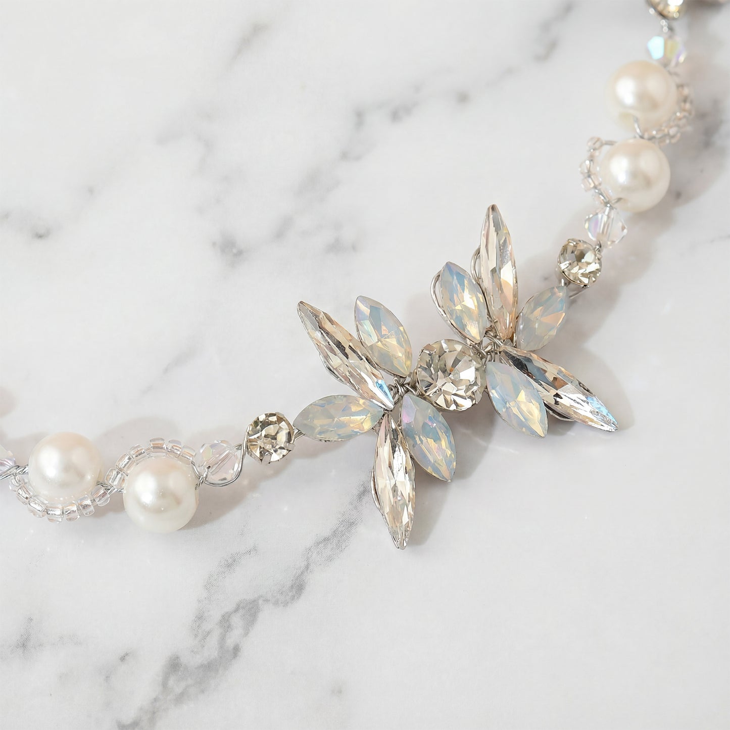 Bridella BHP132-S Silver Rhinestone & Pearl Tiara