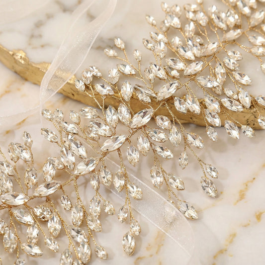 Gold Rhinestone Headband for Wedding - Bridella BHP237-G