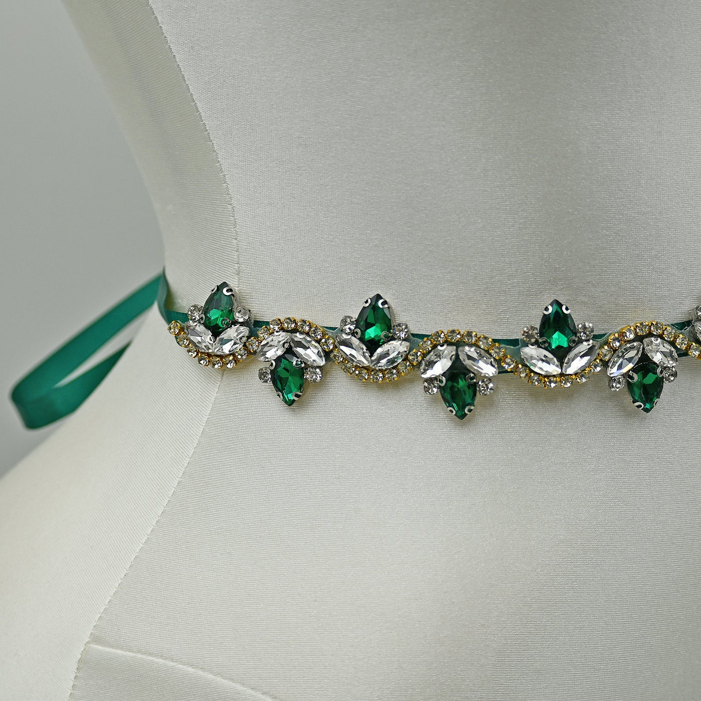 Bridella BS211KL-Green Ribbon Emerald Rhinestone Belt