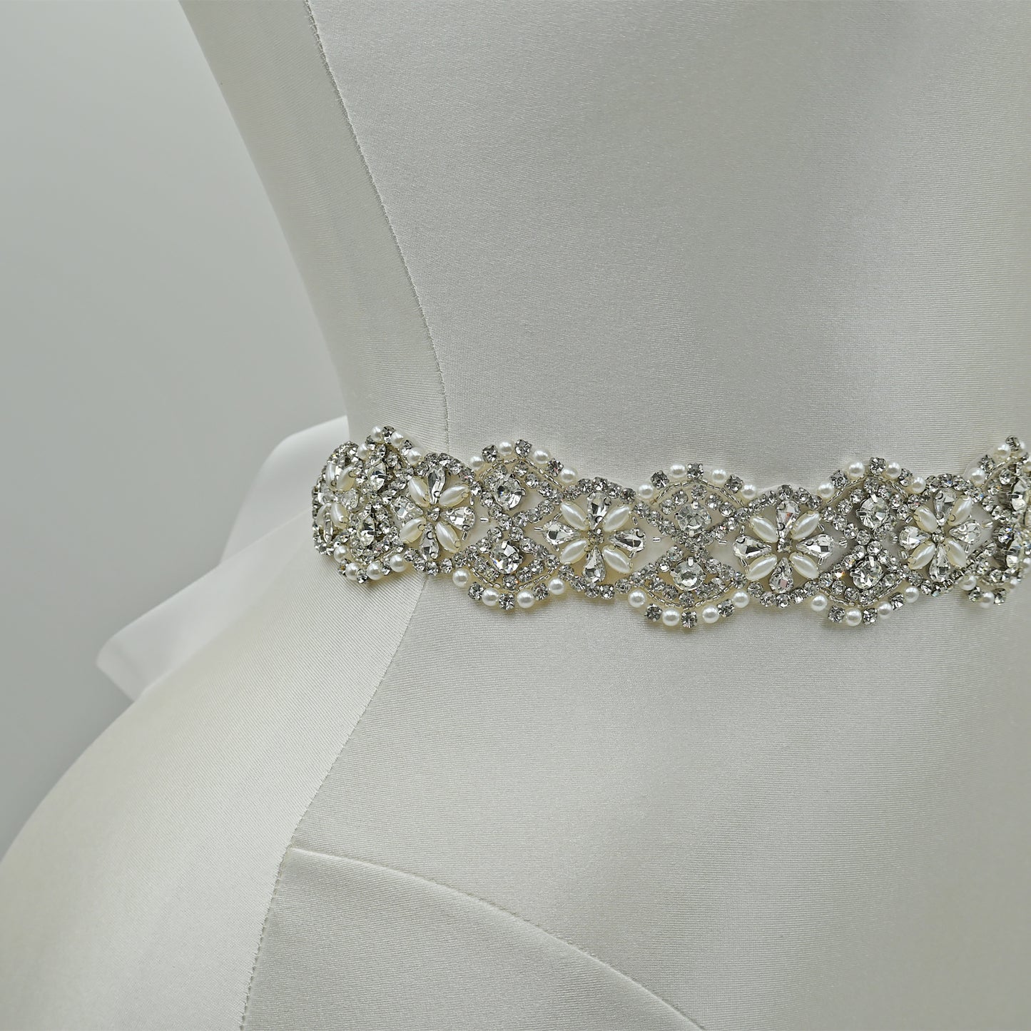 Bridella BS153 White Rhinestone & Pearl Belt