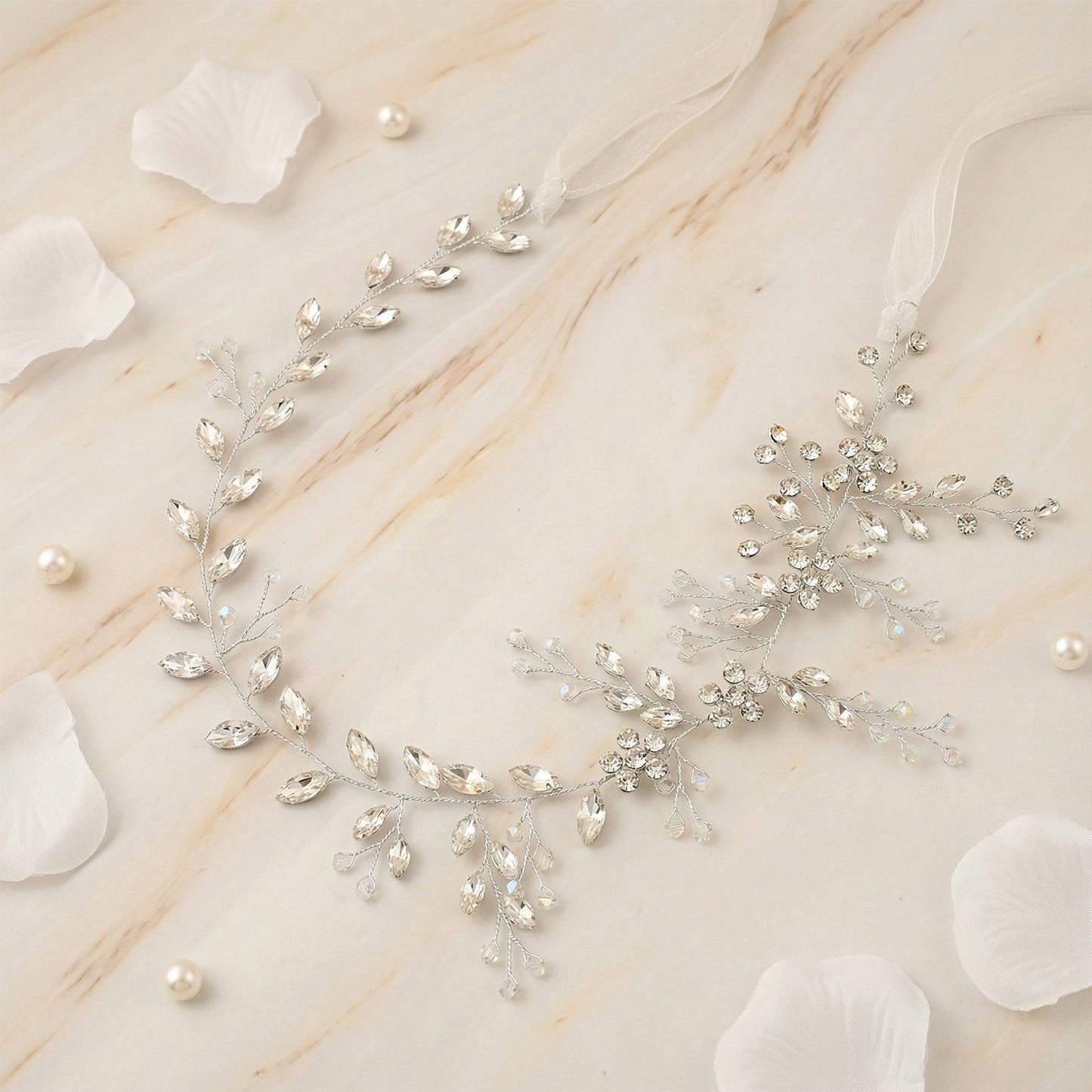 Bridella BHP65-S Silver Rhinestone & Crystal Headband