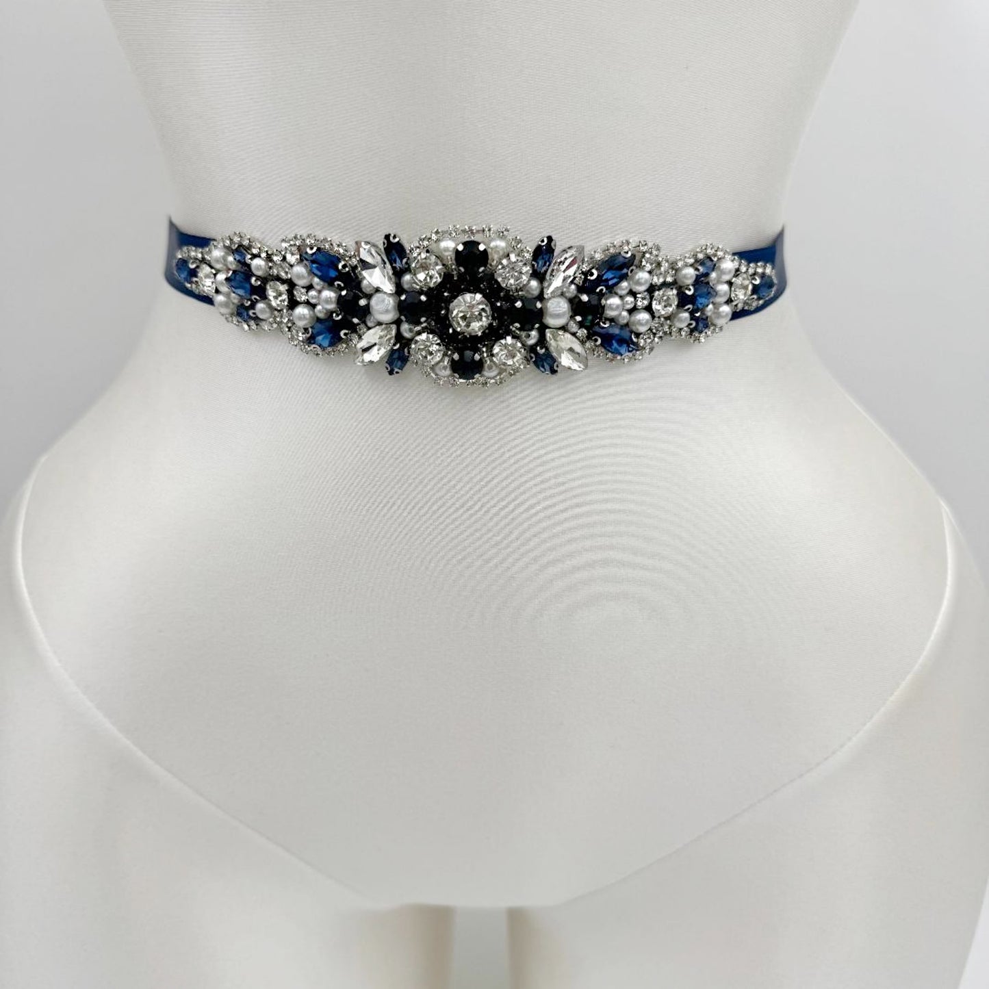 BS162ML navy rhinestone belt