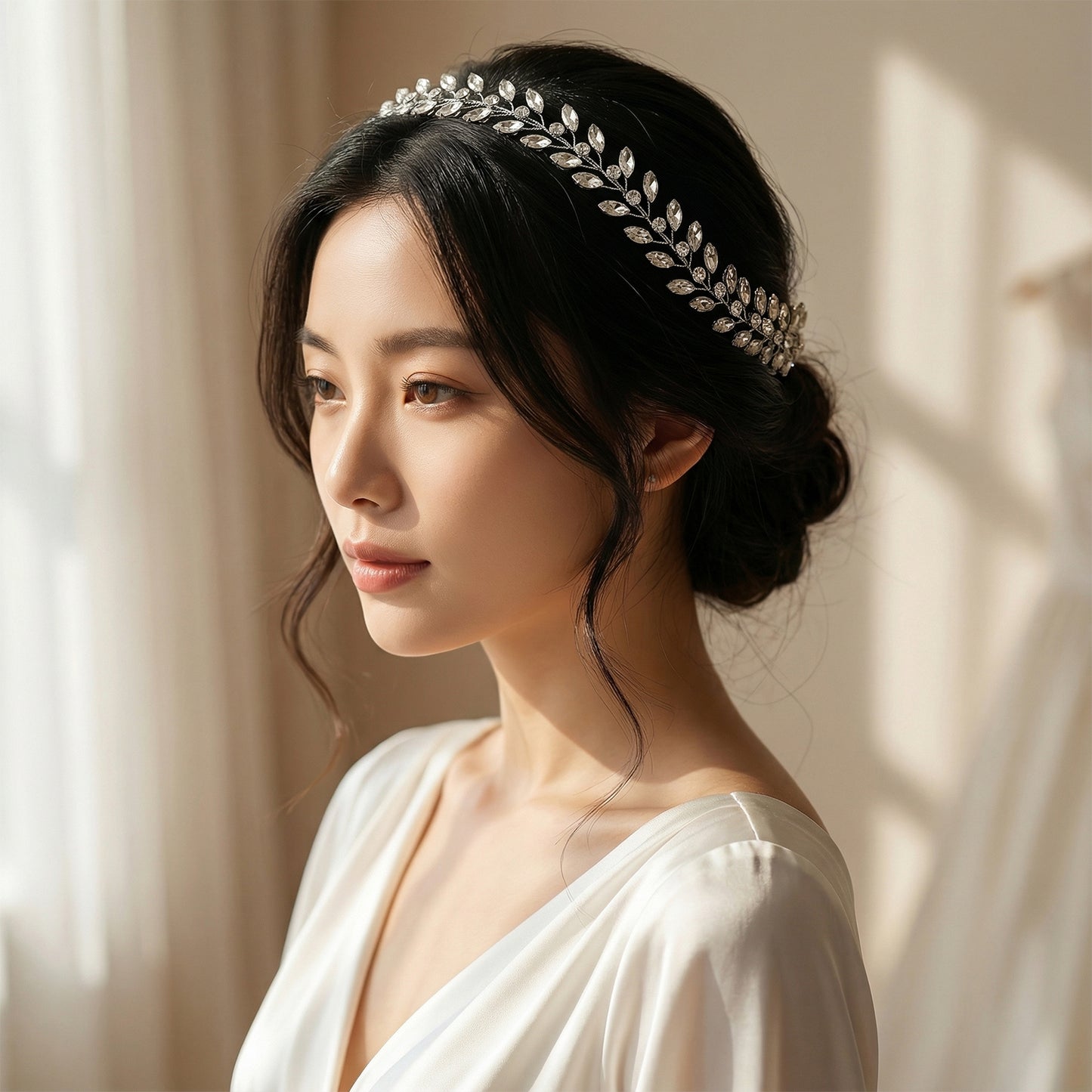 Silver Rhinestone Bridal Headband Wedding Hairpiece - Bridella BHP394