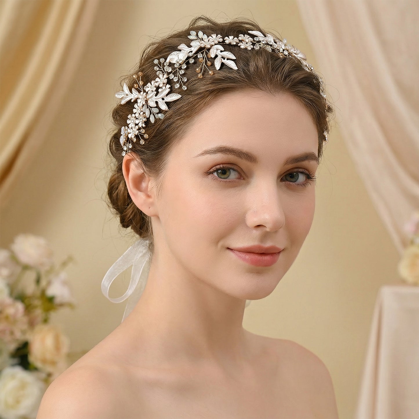 Bridella BHP278-G Gold Rhinestone & Pearl Headband