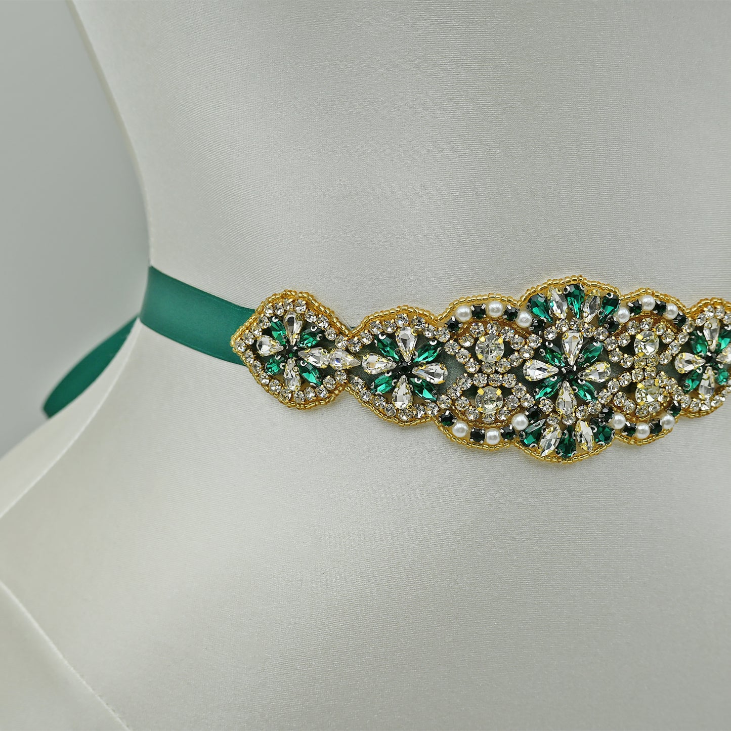 Bridella BS94KL Green Rhinestone & Pearl Belt