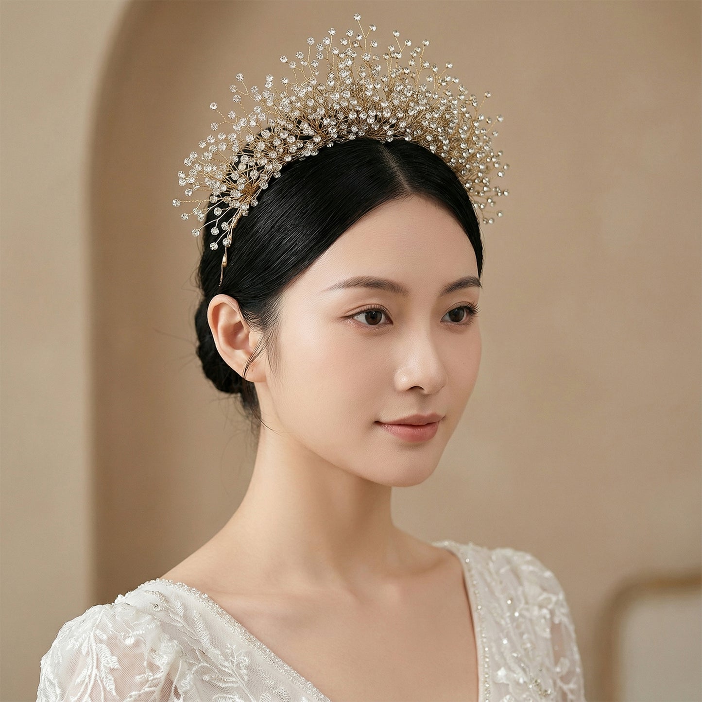 Bridella BHP193-G Gold Rhinestone Crown