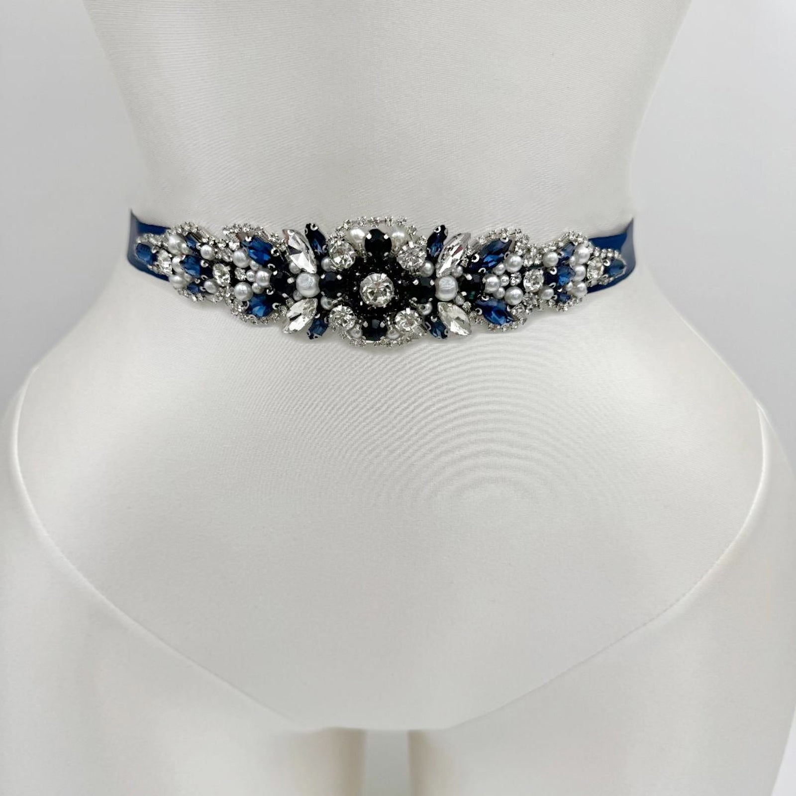 BS162ML navy rhinestone belt