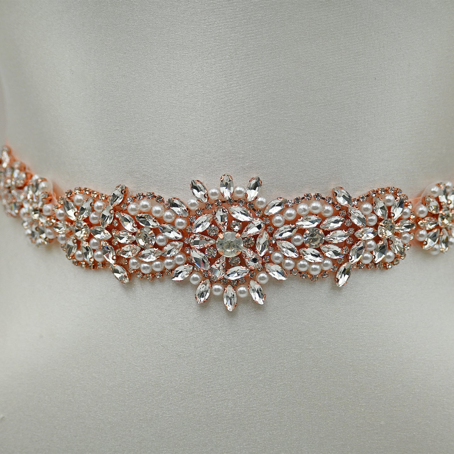 Bridella BS445RG-Retro Pink Rose Gold Rhinestone Pearl Belt