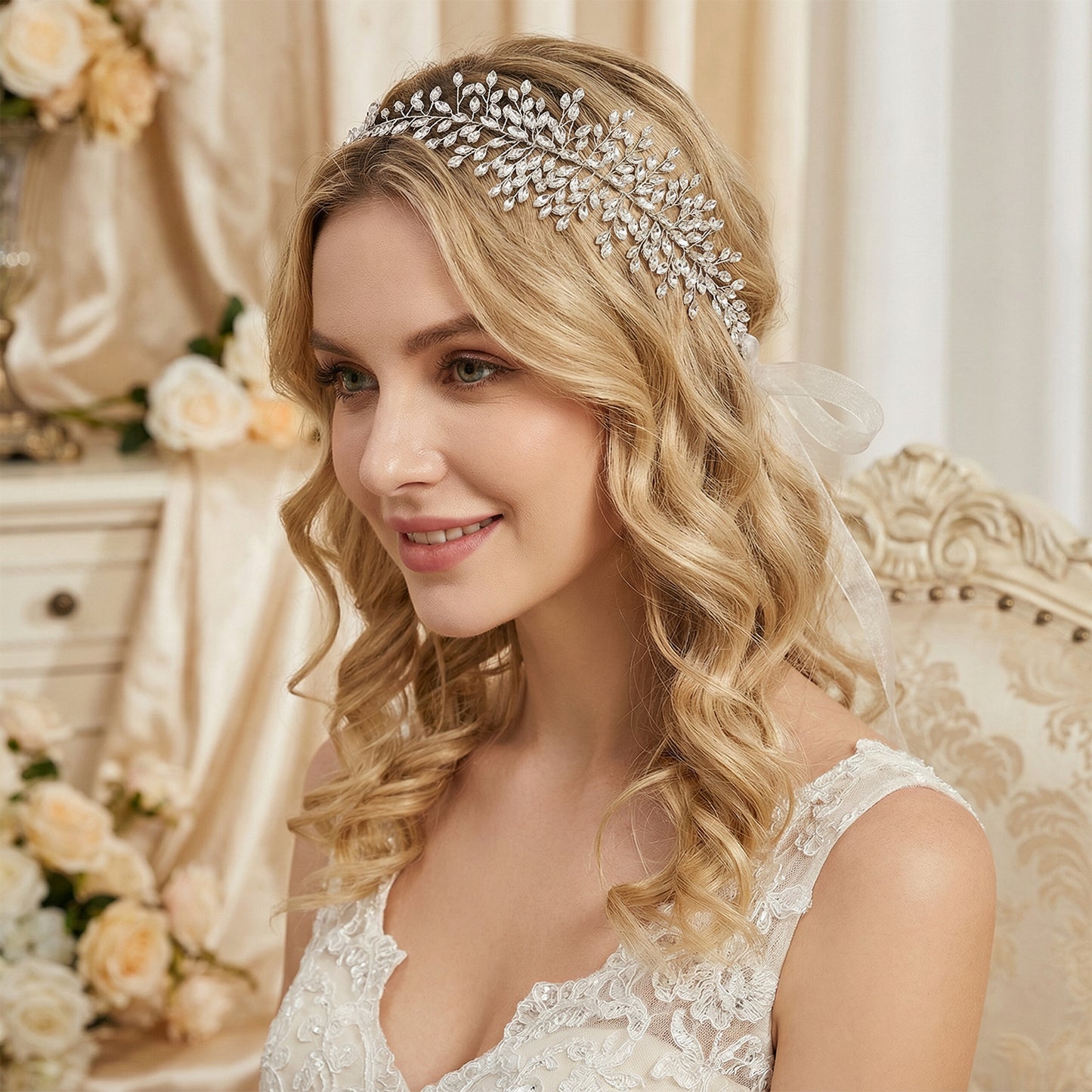 Silver Rhinestone Bridal Headband for Wedding - Bridella BHP237-S