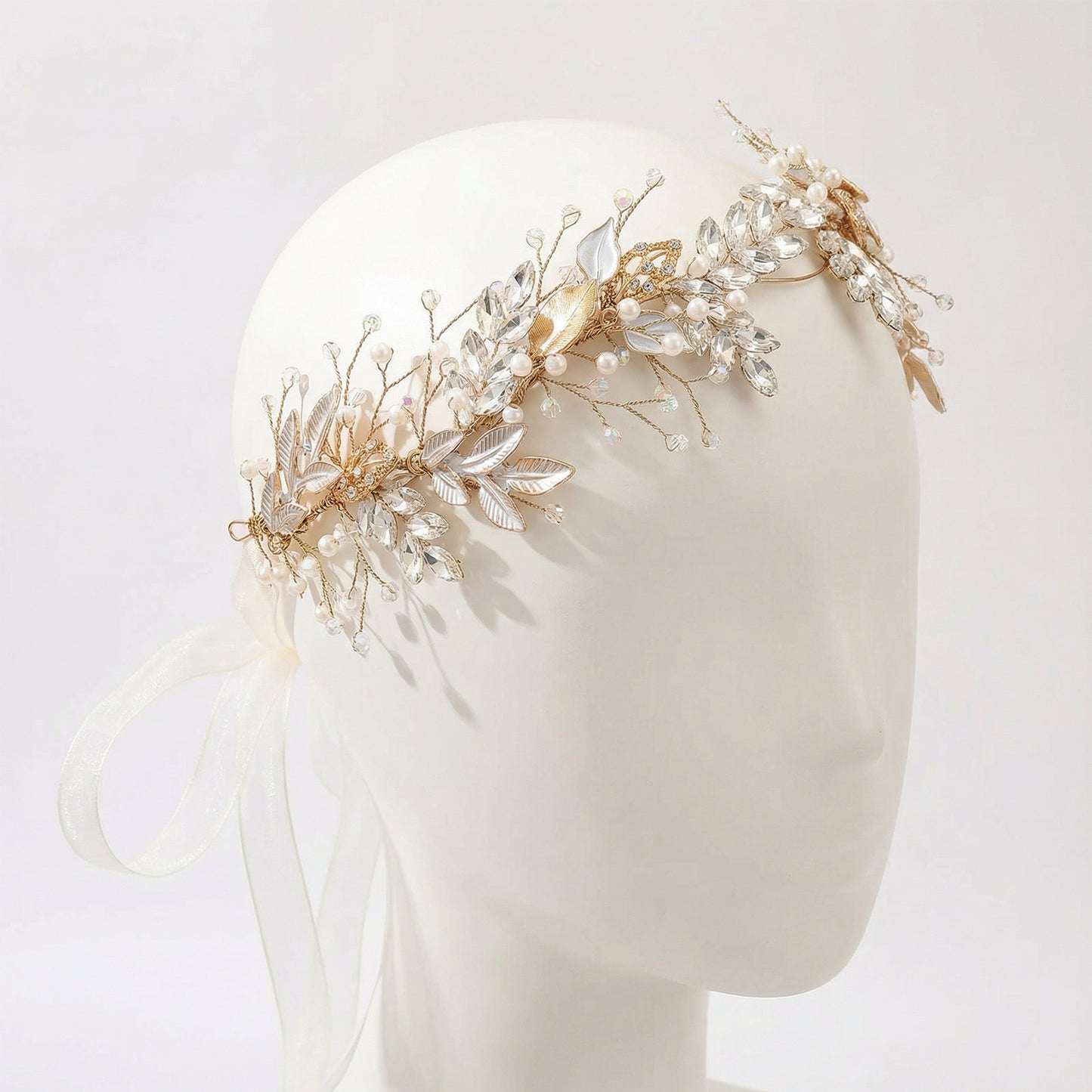 Bridella BHP272-G Gold Rhinestone & Pearl Headband