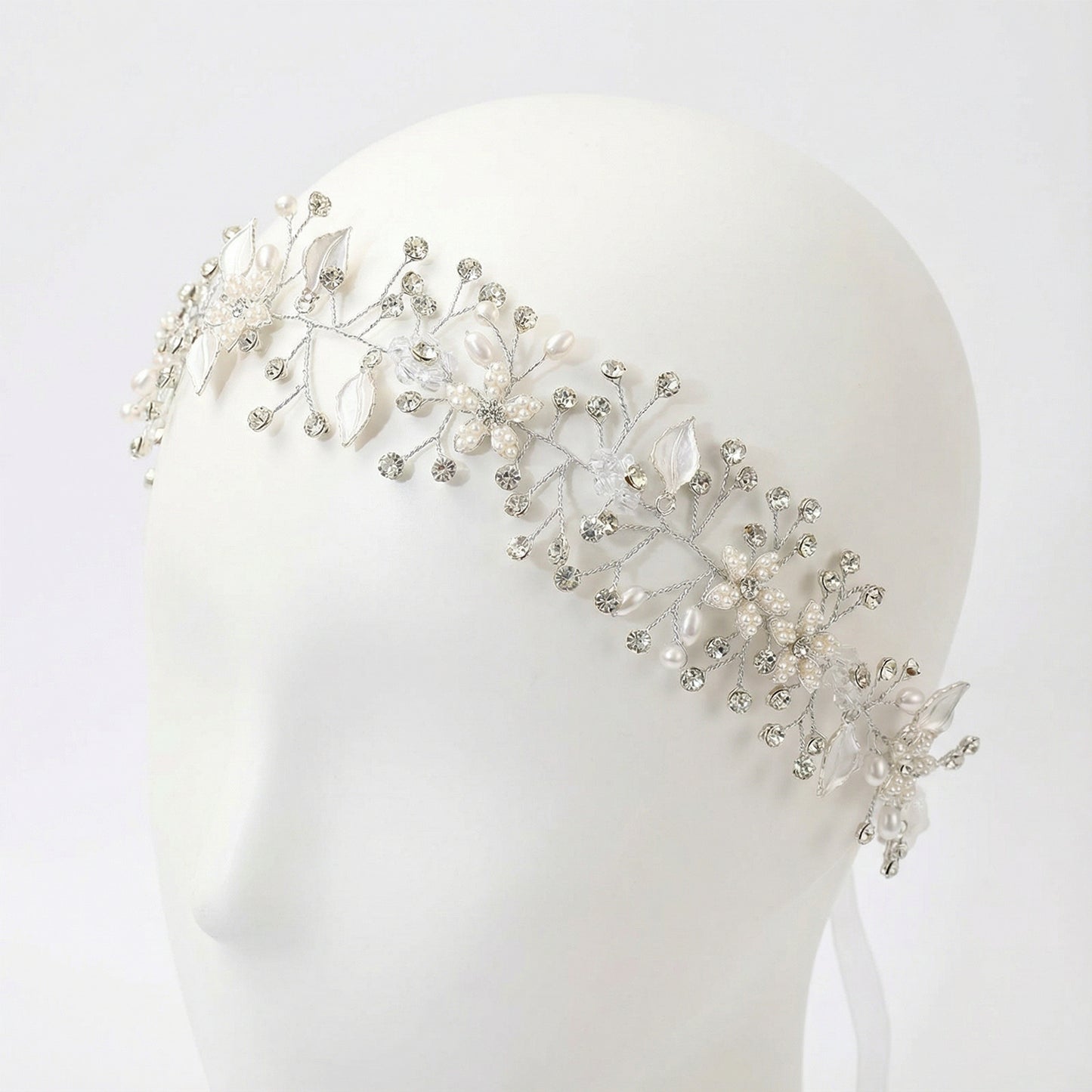 Bridella BHP236-S Silver Rhinestone & Pearl Headband