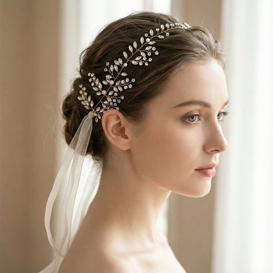 Bridella BHP21-G Gold Rhinestone & Pearl Headwear