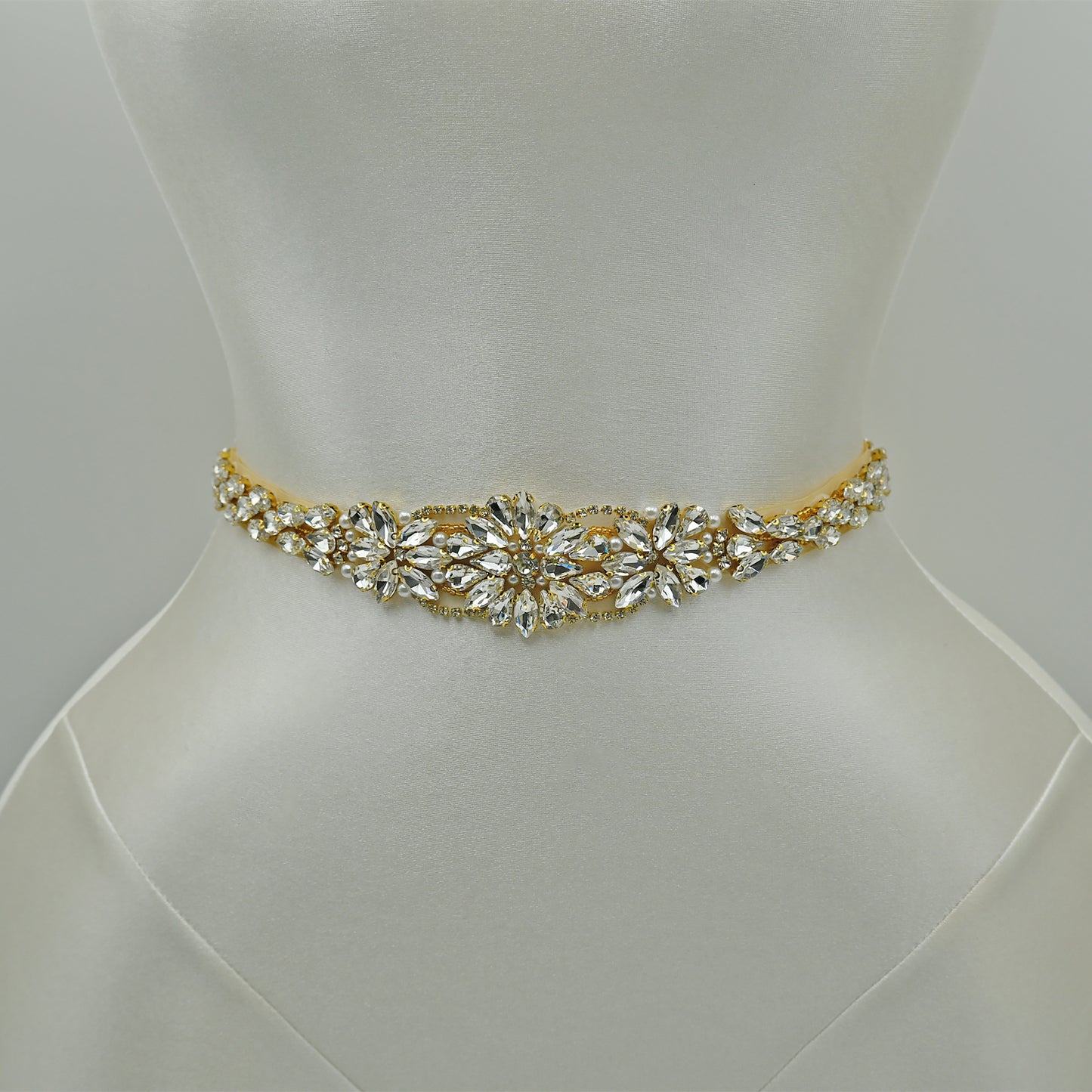 Bridella BS131G Ivory Rhinestone Belt