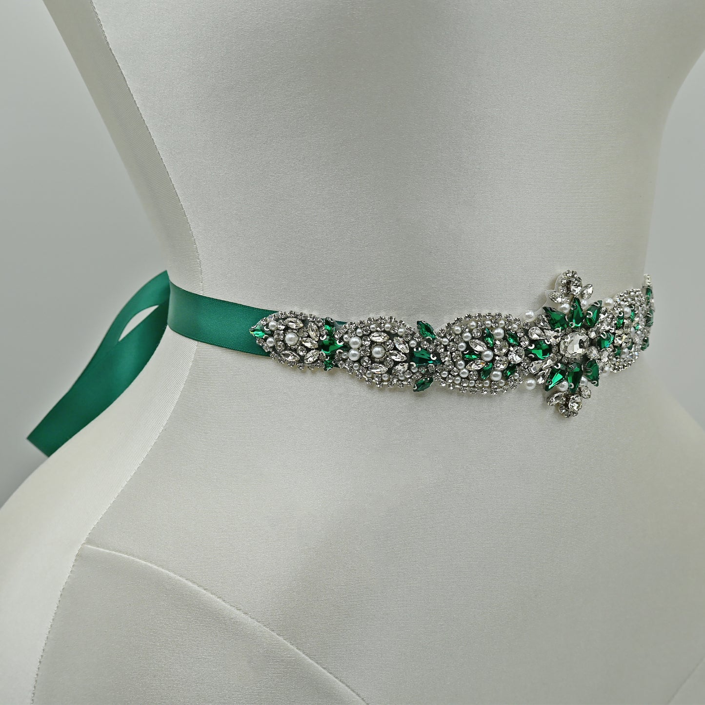 Bridella BS84KL Green Rhinestone & Pearl Belt