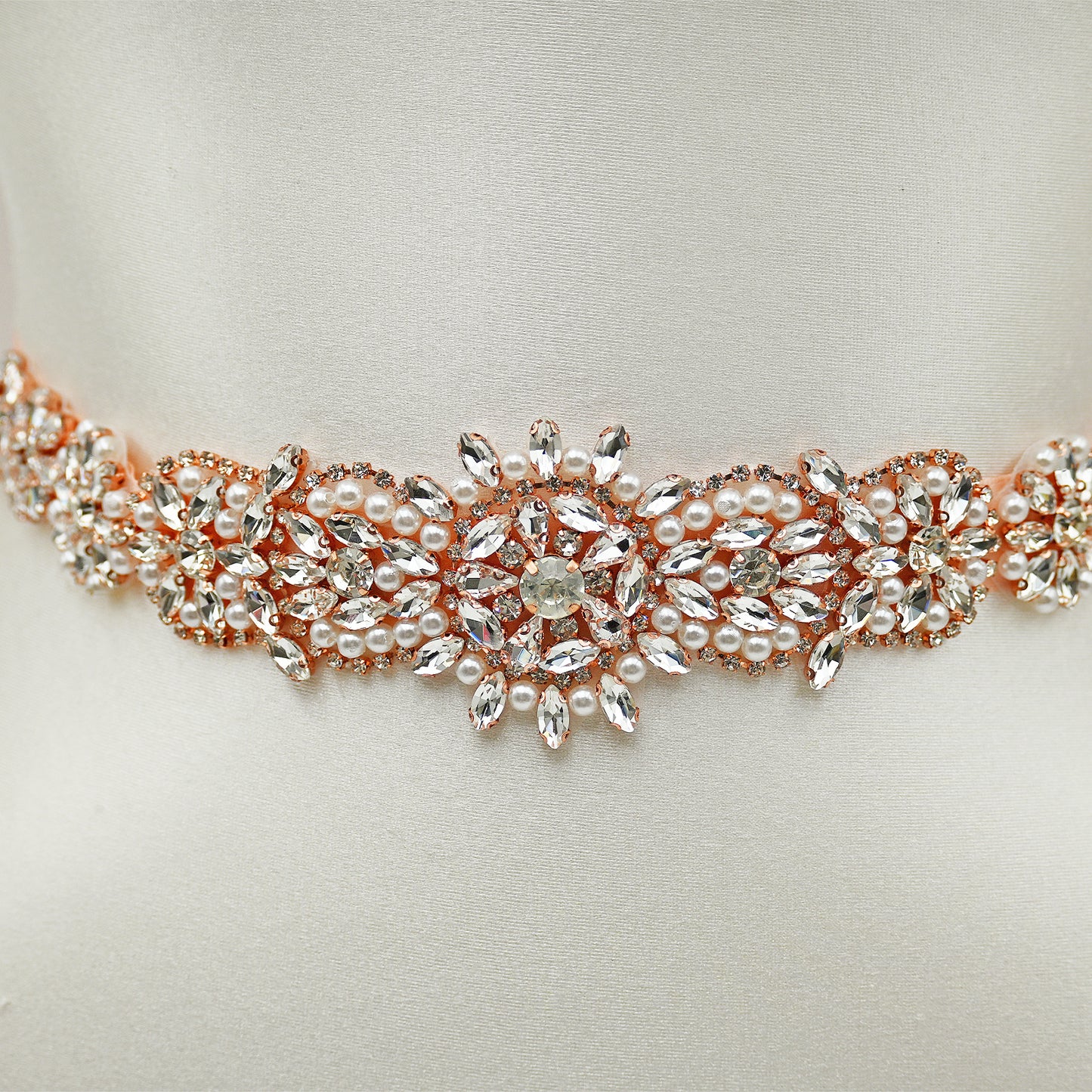 Bridella BS445RG-Retro Pink Rose Gold Rhinestone Pearl Belt