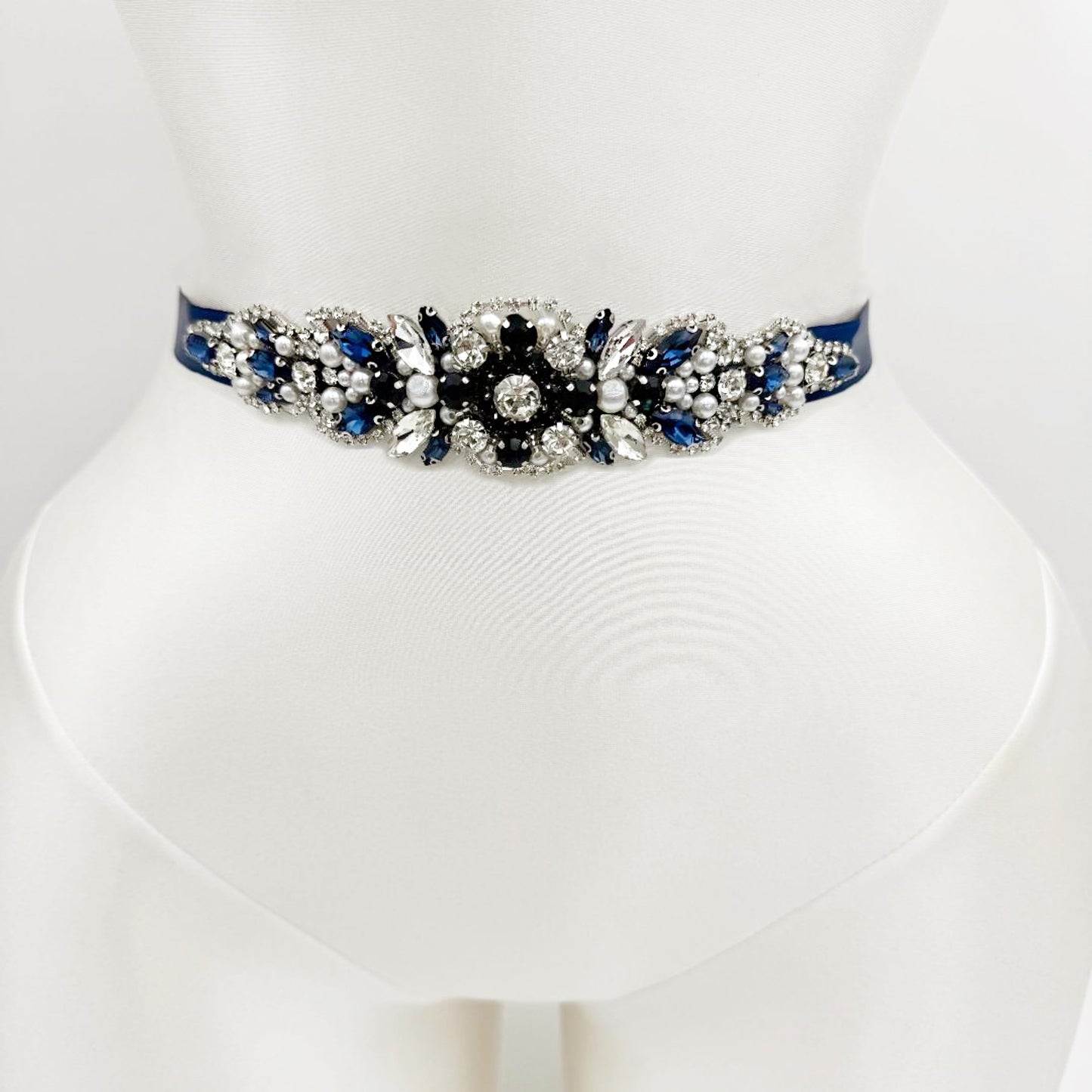 Navy Rhinestone Belt - Bridella BS162ML