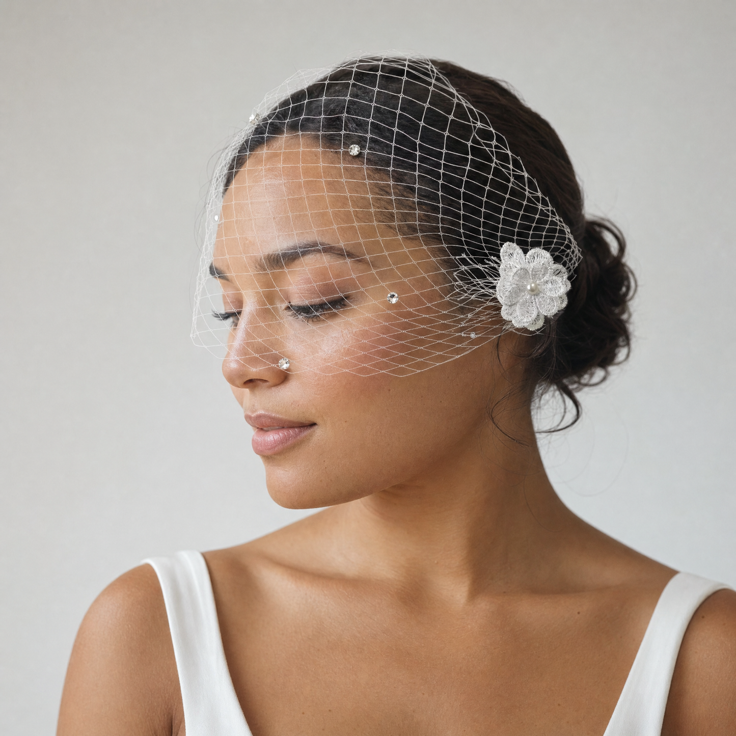Rhinestone Bridal Birdcage Veil Fishnet Wedding Veil Comb Vintage Bridal Hair Accessory - Bridella VA04-B