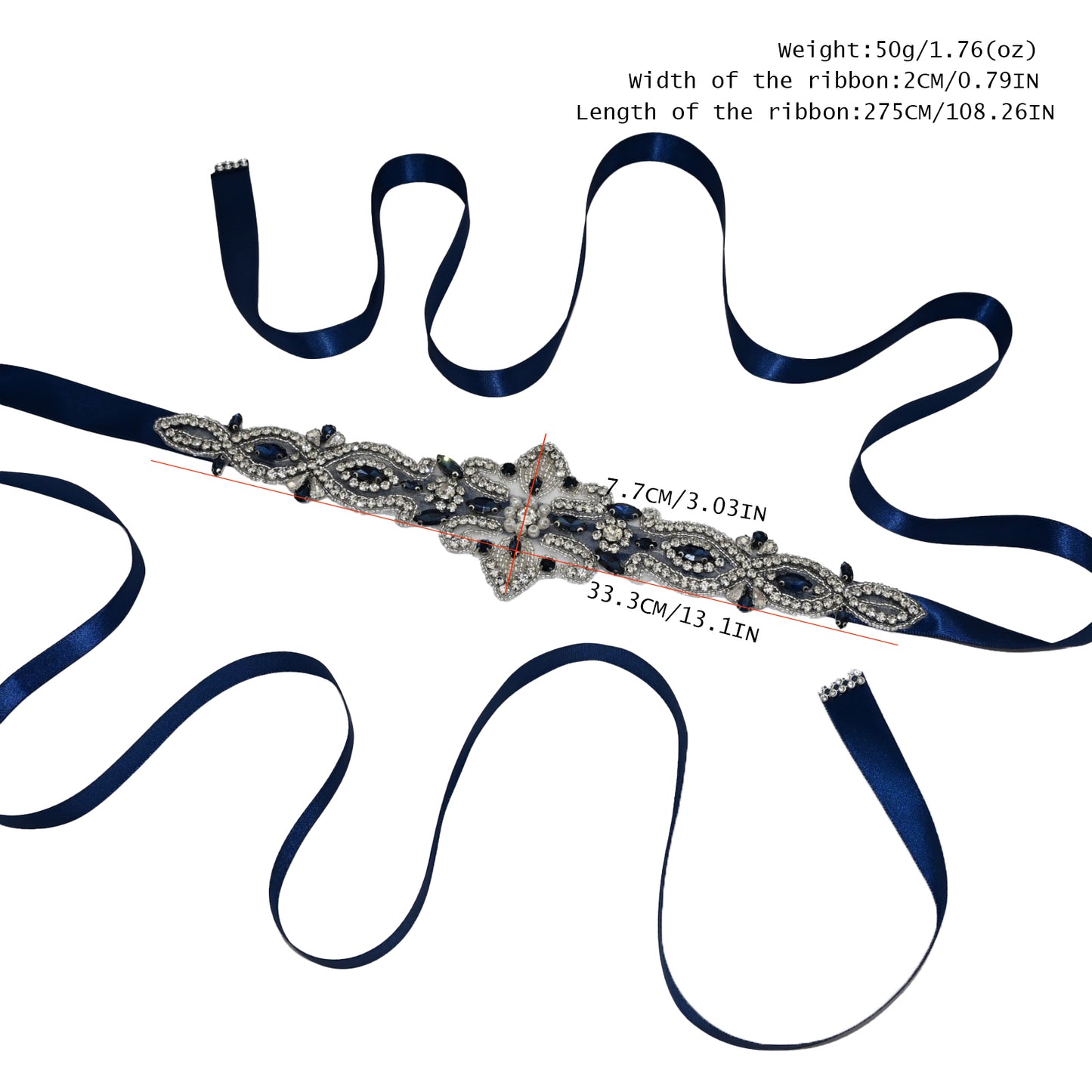 Bridella BS245ML Navy Rhinestone & Pearl Belt