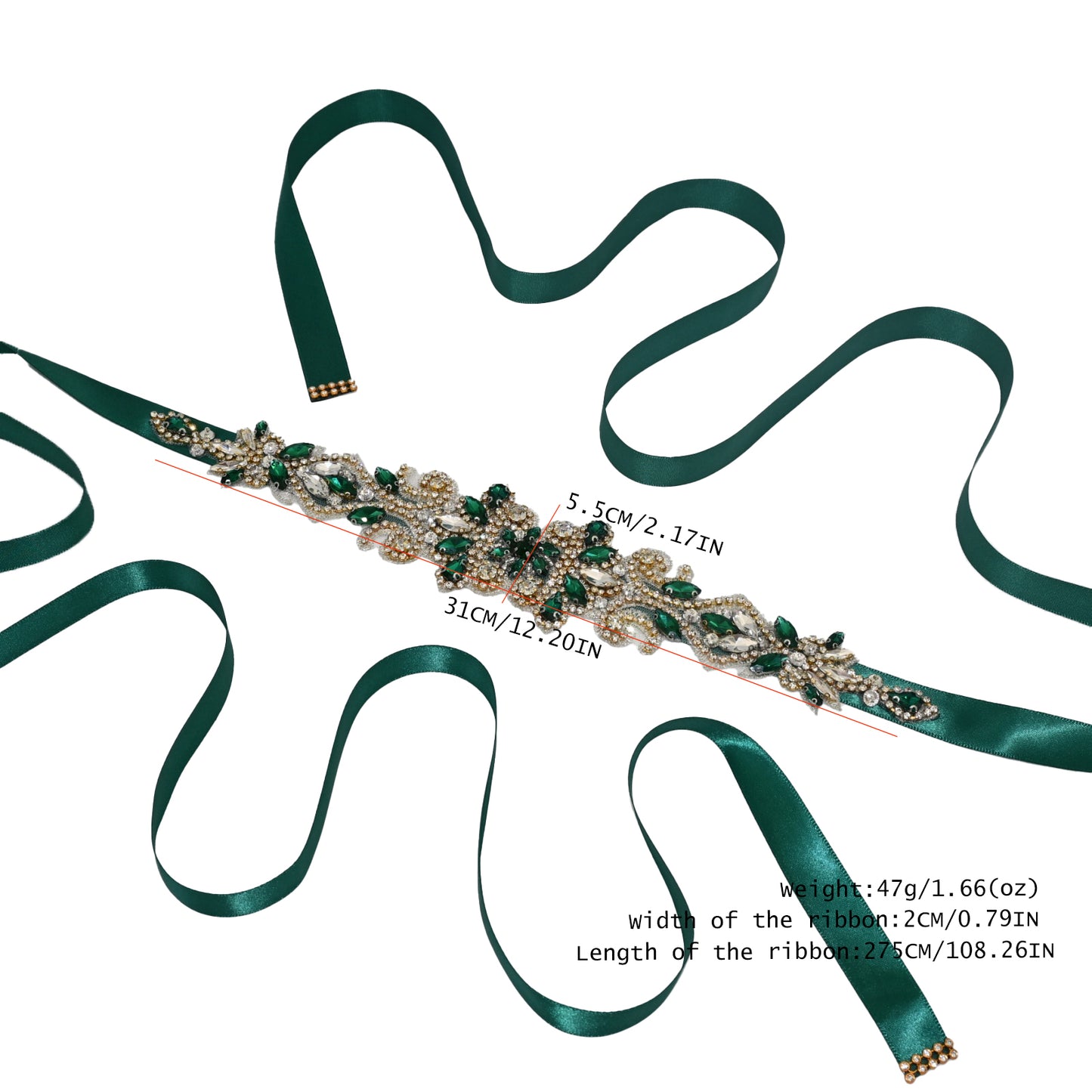 Bridella BS12KL Emerald Rhinestone Belt