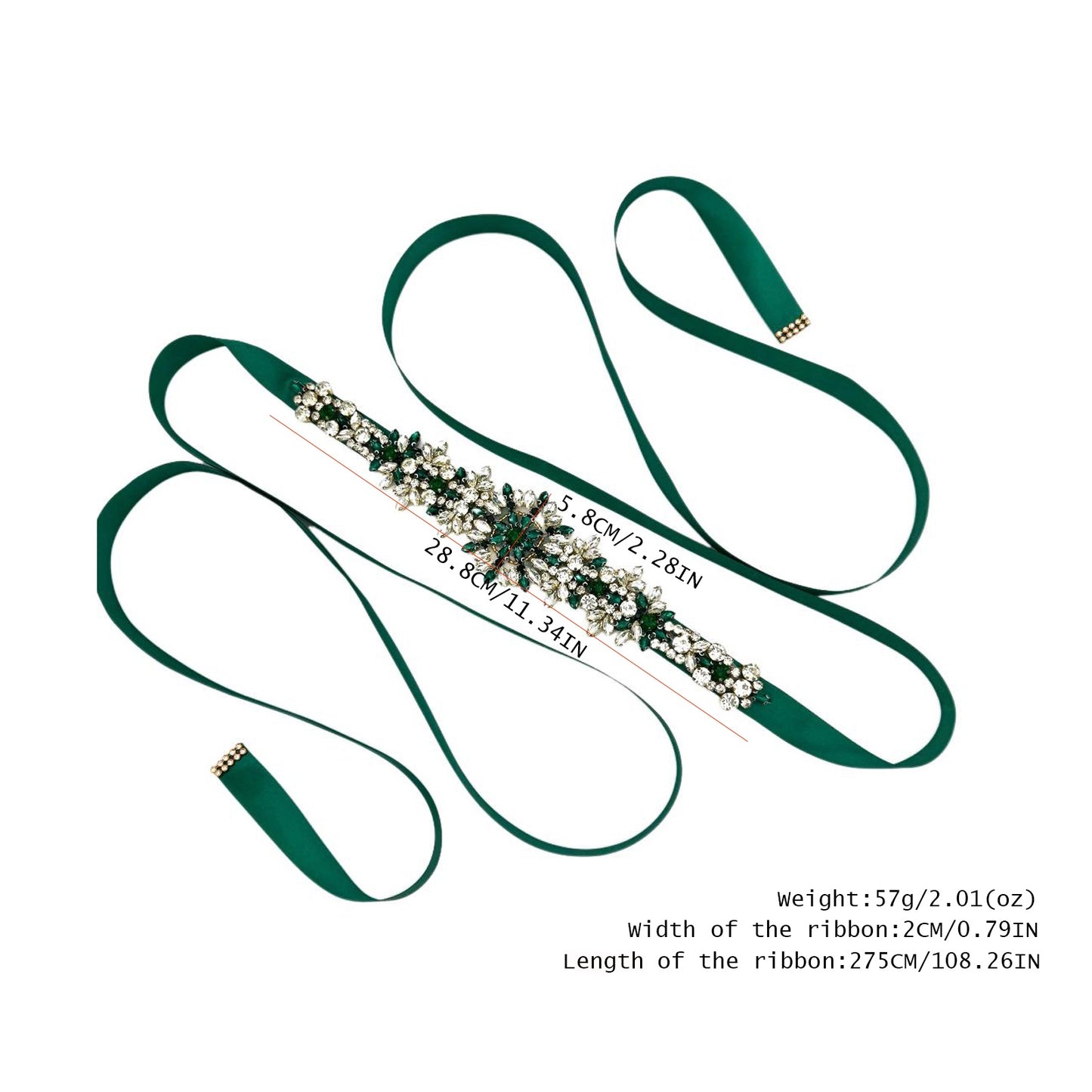Green Rhinestone Bridal Belt Wedding Dress Sash - Bridella BS319KL
