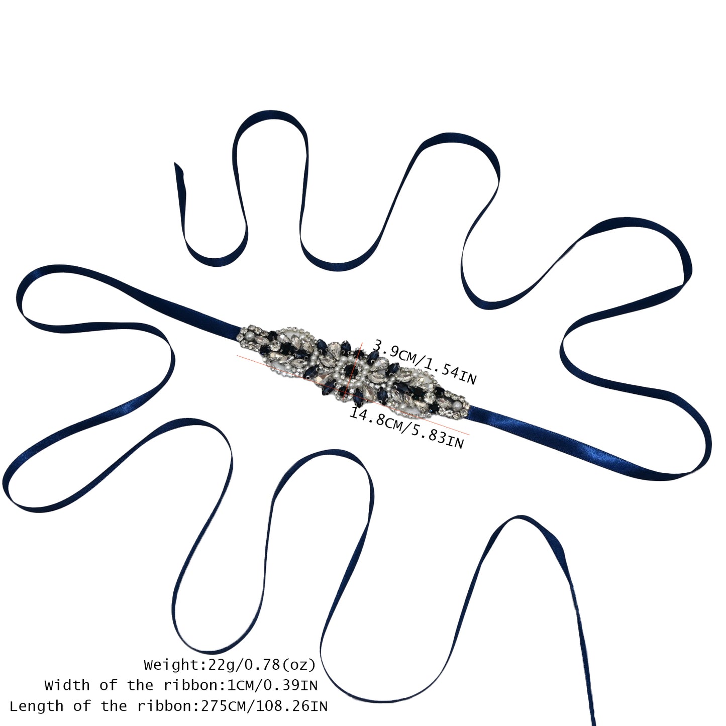 Bridella BS188ML Navy Rhinestone & Pearl Belt