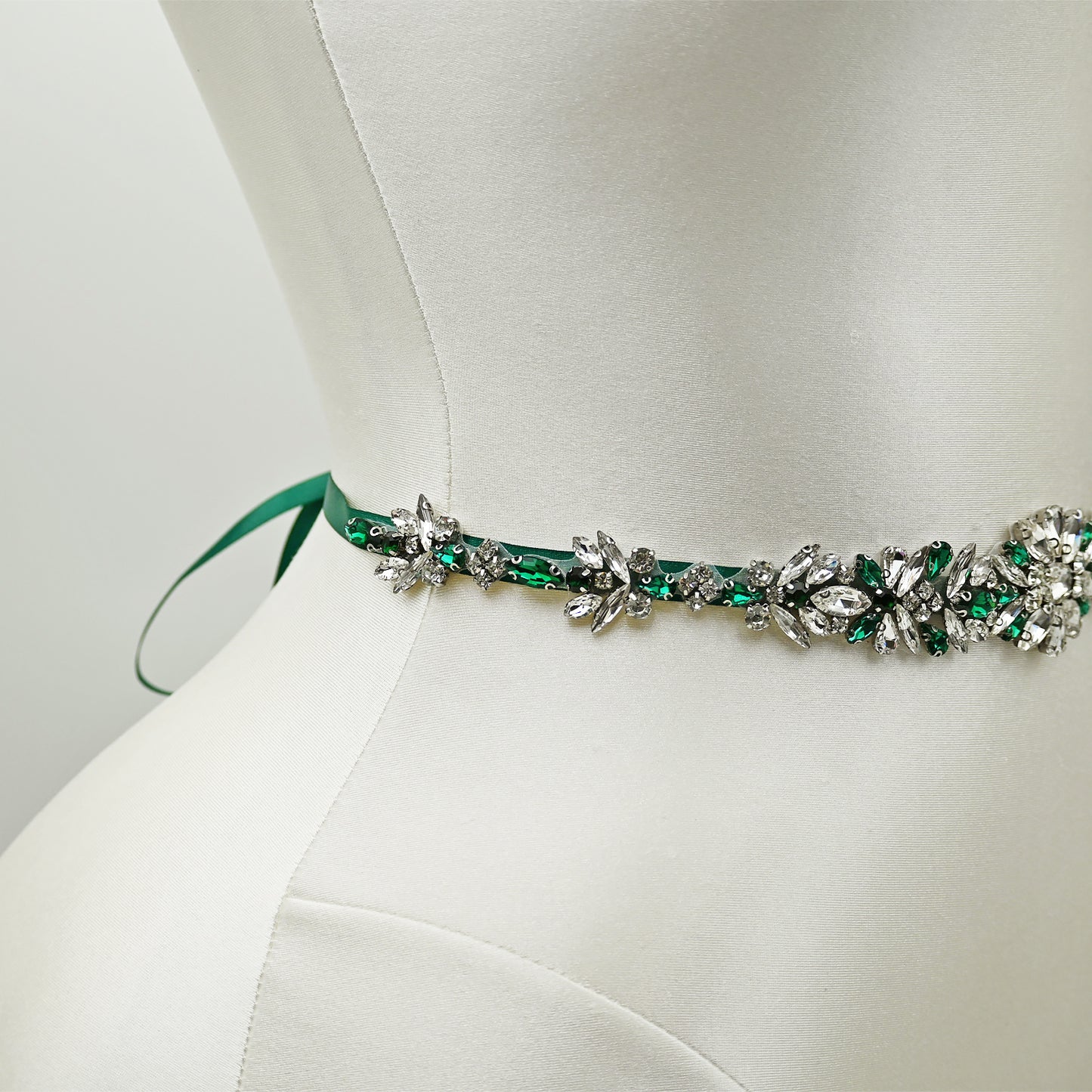 Green Rhinestone Bridal Belt Wedding Sash - Bridella BS122KL