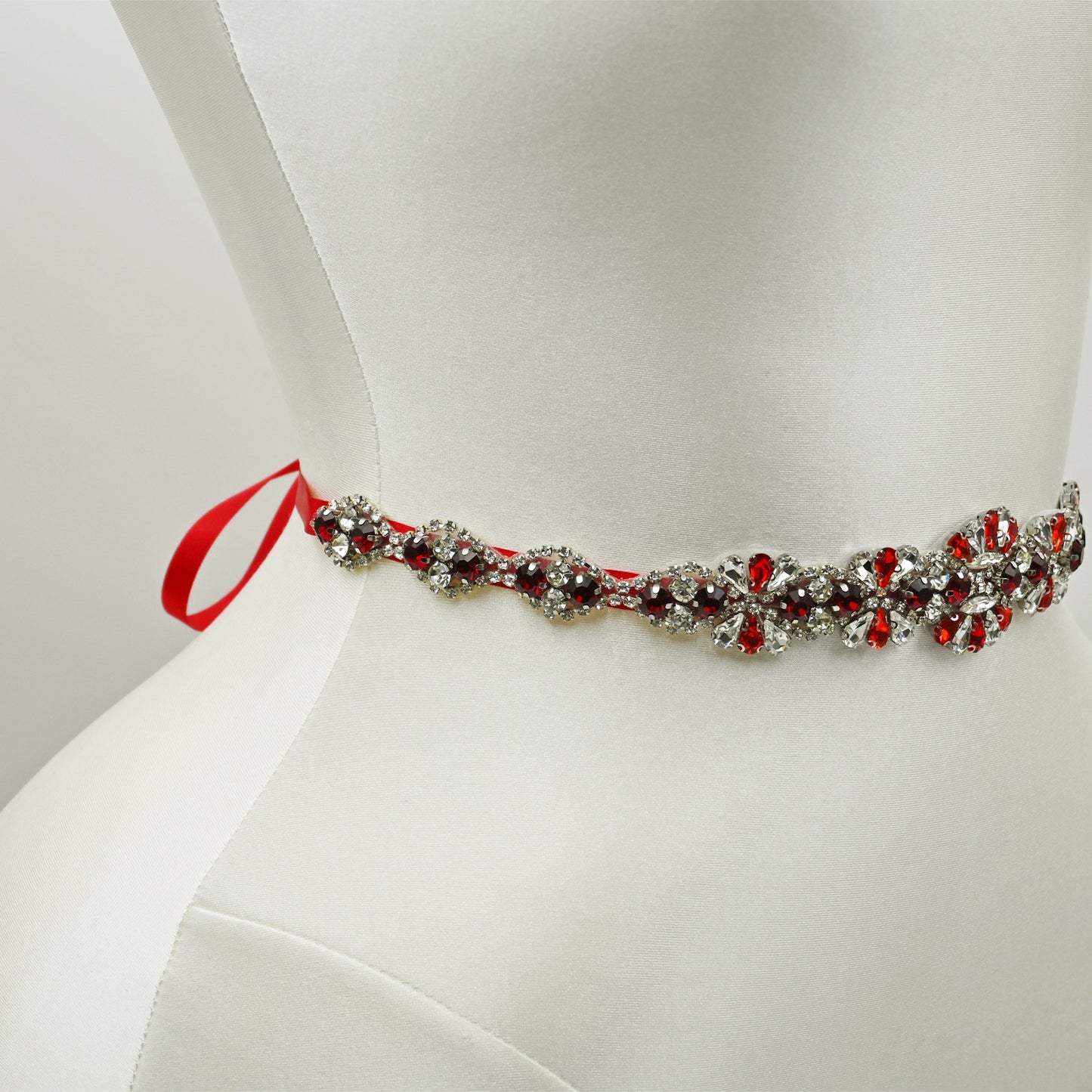 Red Rhinestone Bridal Dress Belt for Wedding - Bridella BS165R