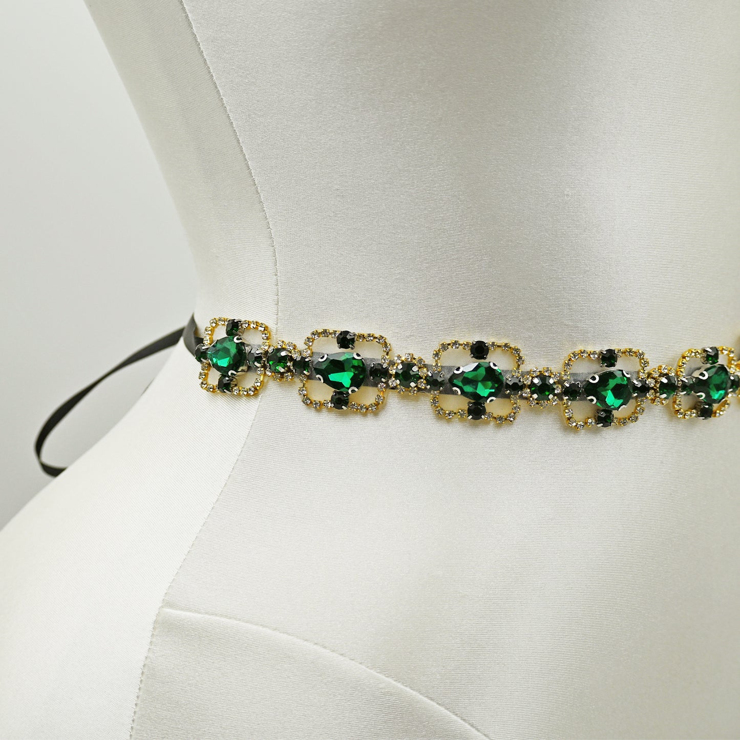 Green Rhinestone & Pearl Belt for Wedding - Bridella BS218KL