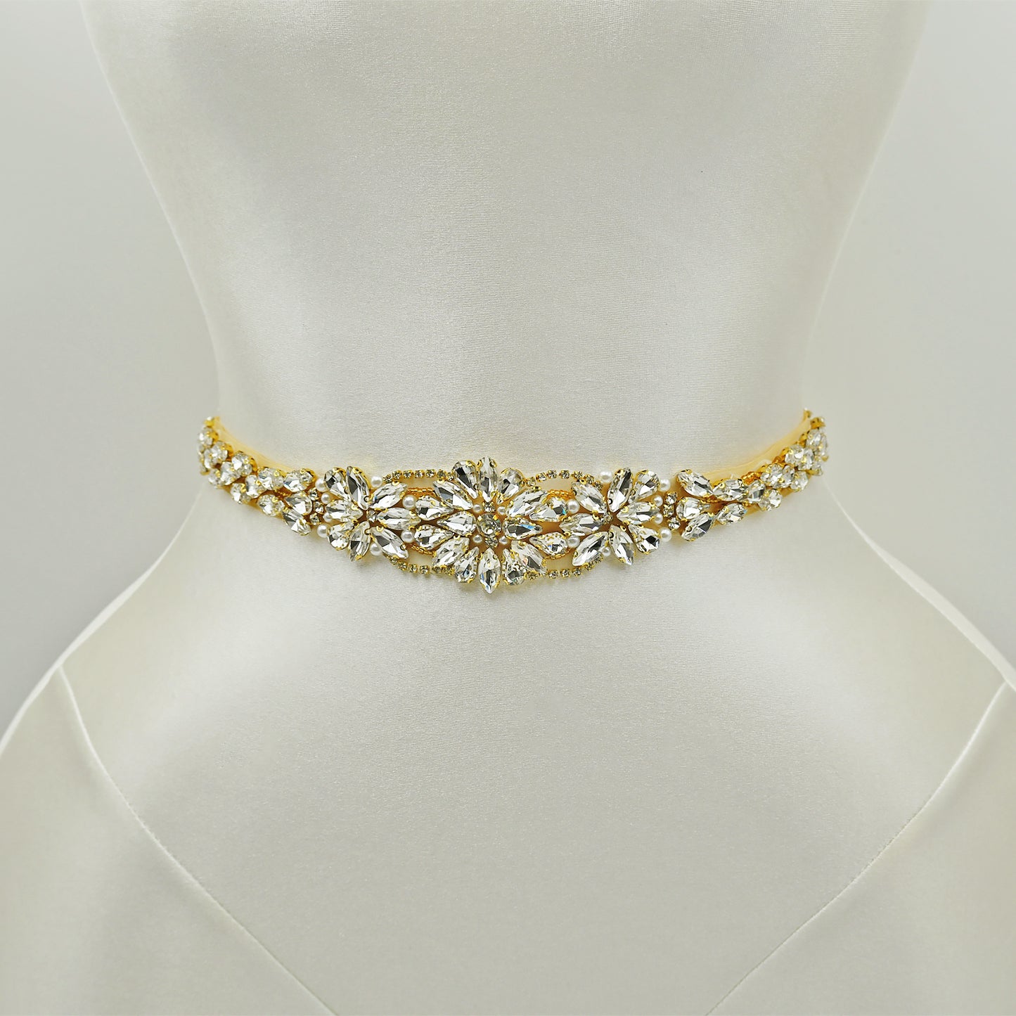 Ivory Rhinestone Bridal Sash Wedding Dress Belt – Bridella BS131-G