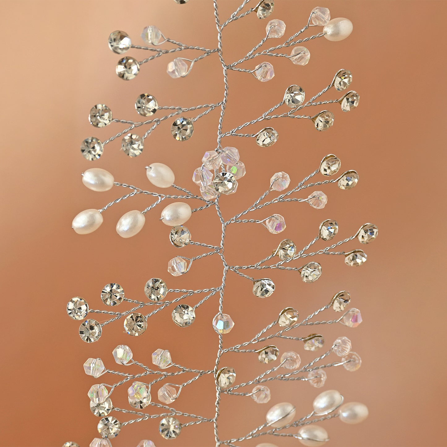 Bridella BHP10-S Silver Rhinestone & Pearl Tiara