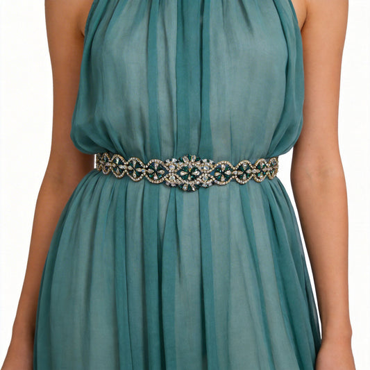 Emerald Rhinestone & Pearl Belt - Bridella BS161KL