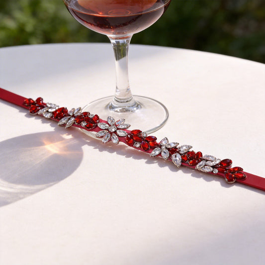 Burgundy Rhinestone Belt - Bridella BS174R