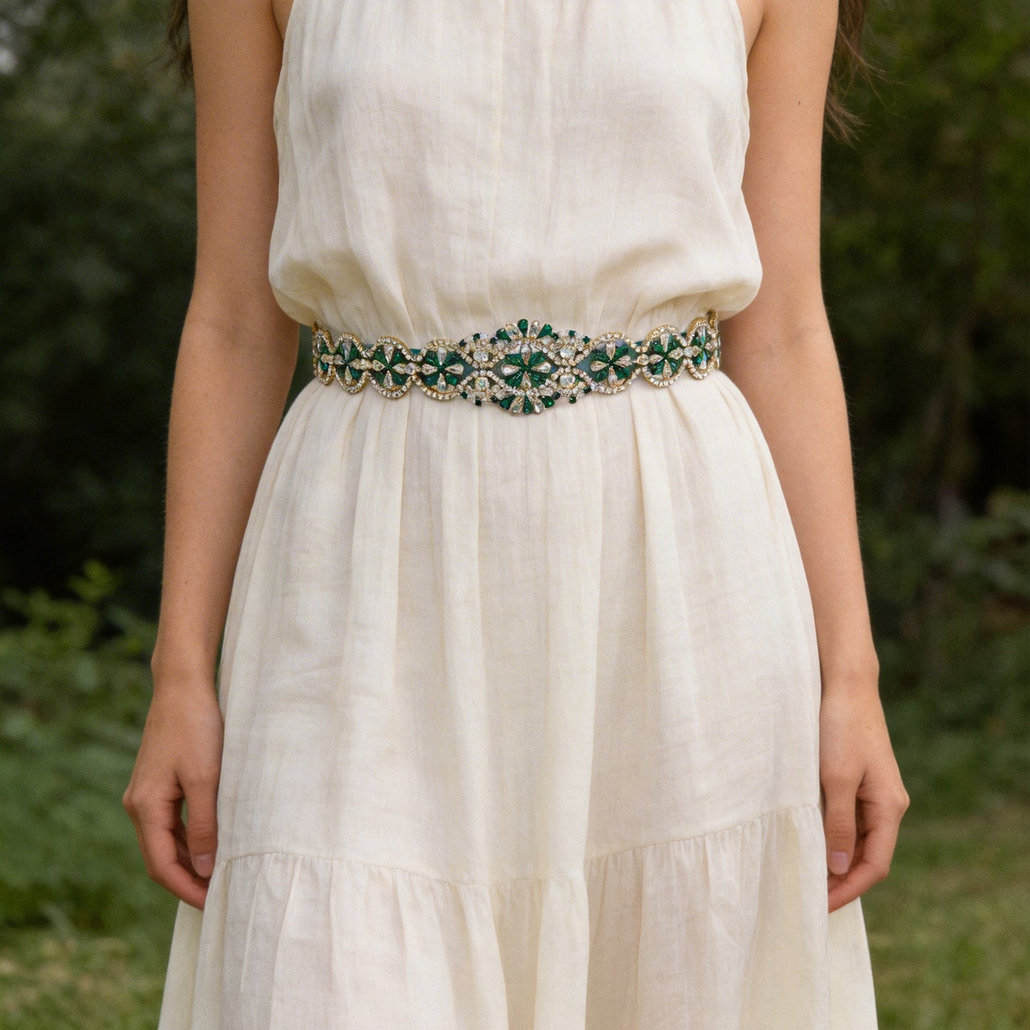 Emerald Rhinestone & Pearl Belt - Bridella BS161KL