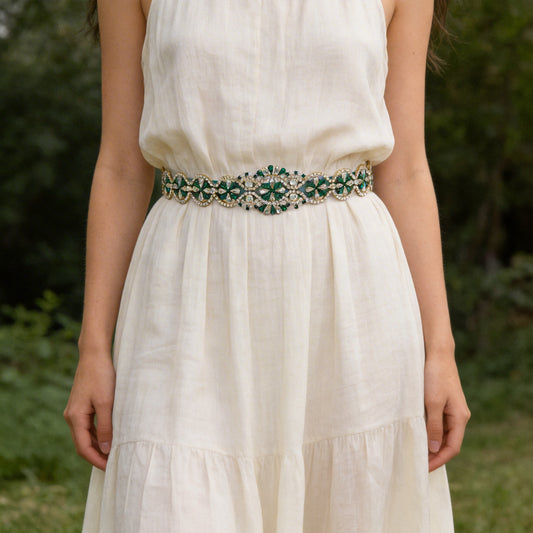 Emerald Rhinestone & Pearl Belt - Bridella BS161KL