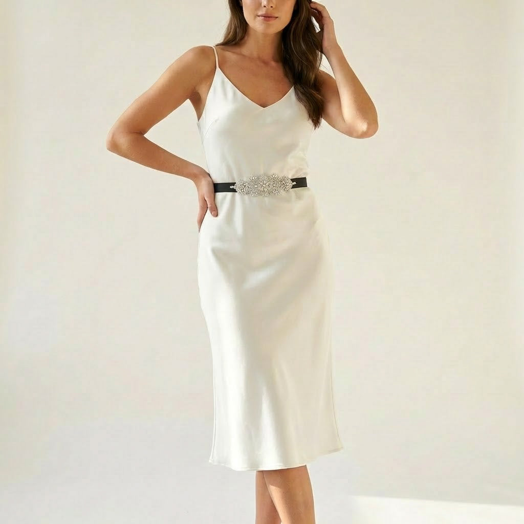 Black Rhinestone Pearl Bridal Belt Wedding Sash – Bridella BS05-B