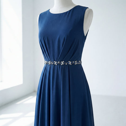 Navy Rhinestone Bridal Dress Belt for Wedding - Bridella BS437ML