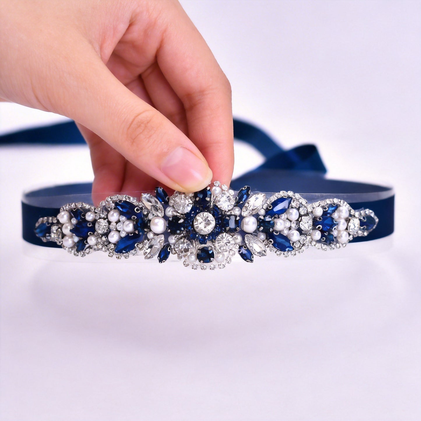 Navy Rhinestone Belt - Bridella BS162ML