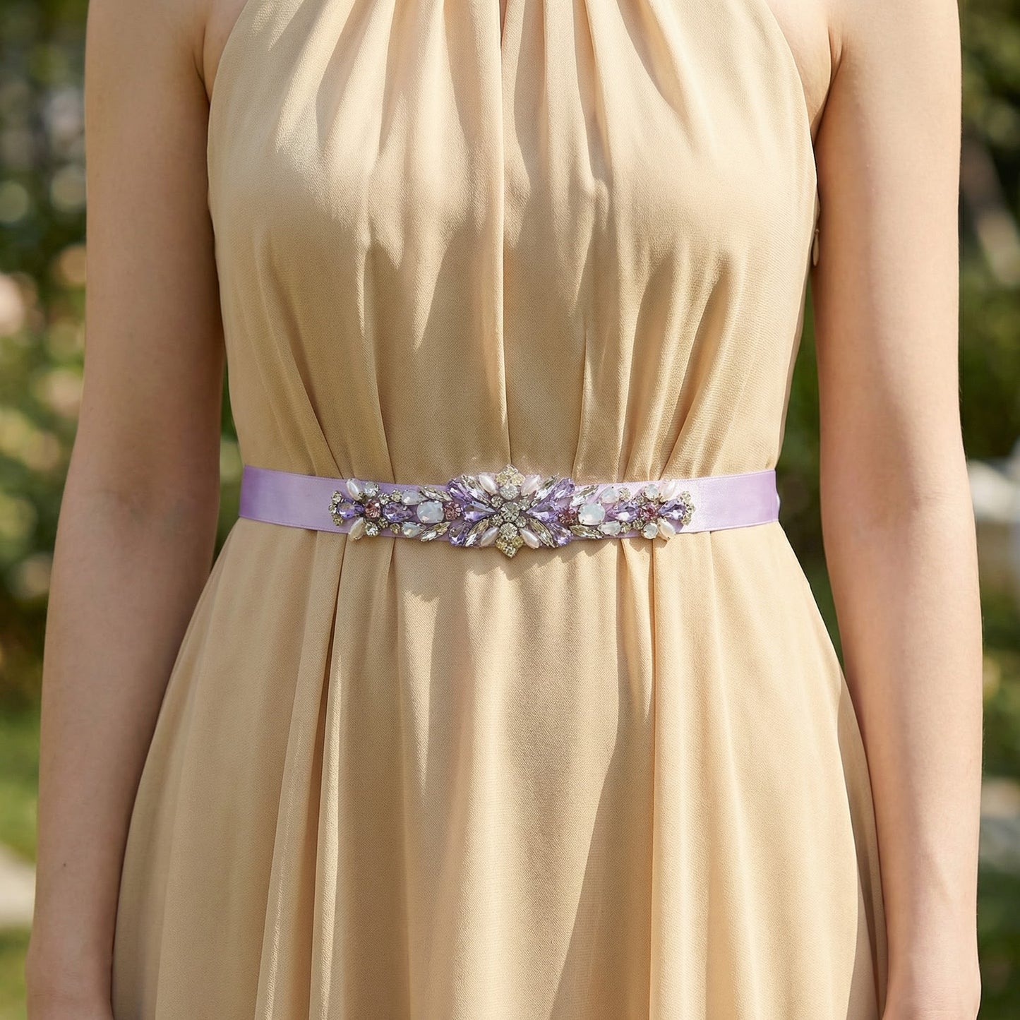 Lavender Rhinestone Bridal Dress Belt for Wedding - Bridella BS451L