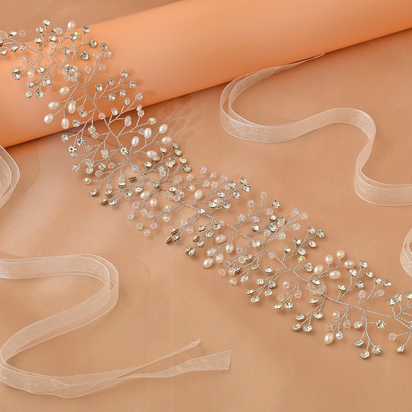 Bridella BHP10-S Silver Rhinestone & Pearl Tiara