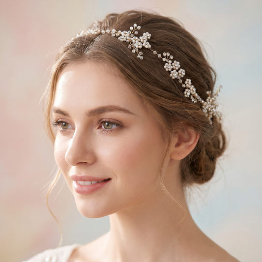 Silver Rhinestone Pearl Bridal Headband – Bridella BHP129-S