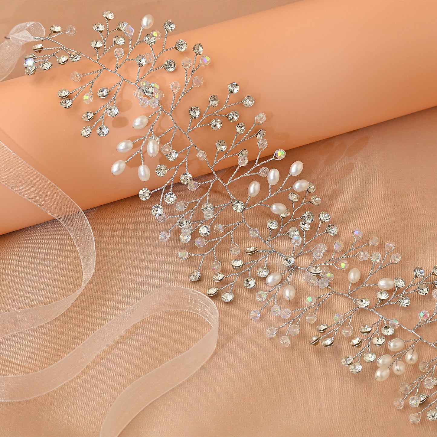 Bridella BHP10-S Silver Rhinestone & Pearl Tiara