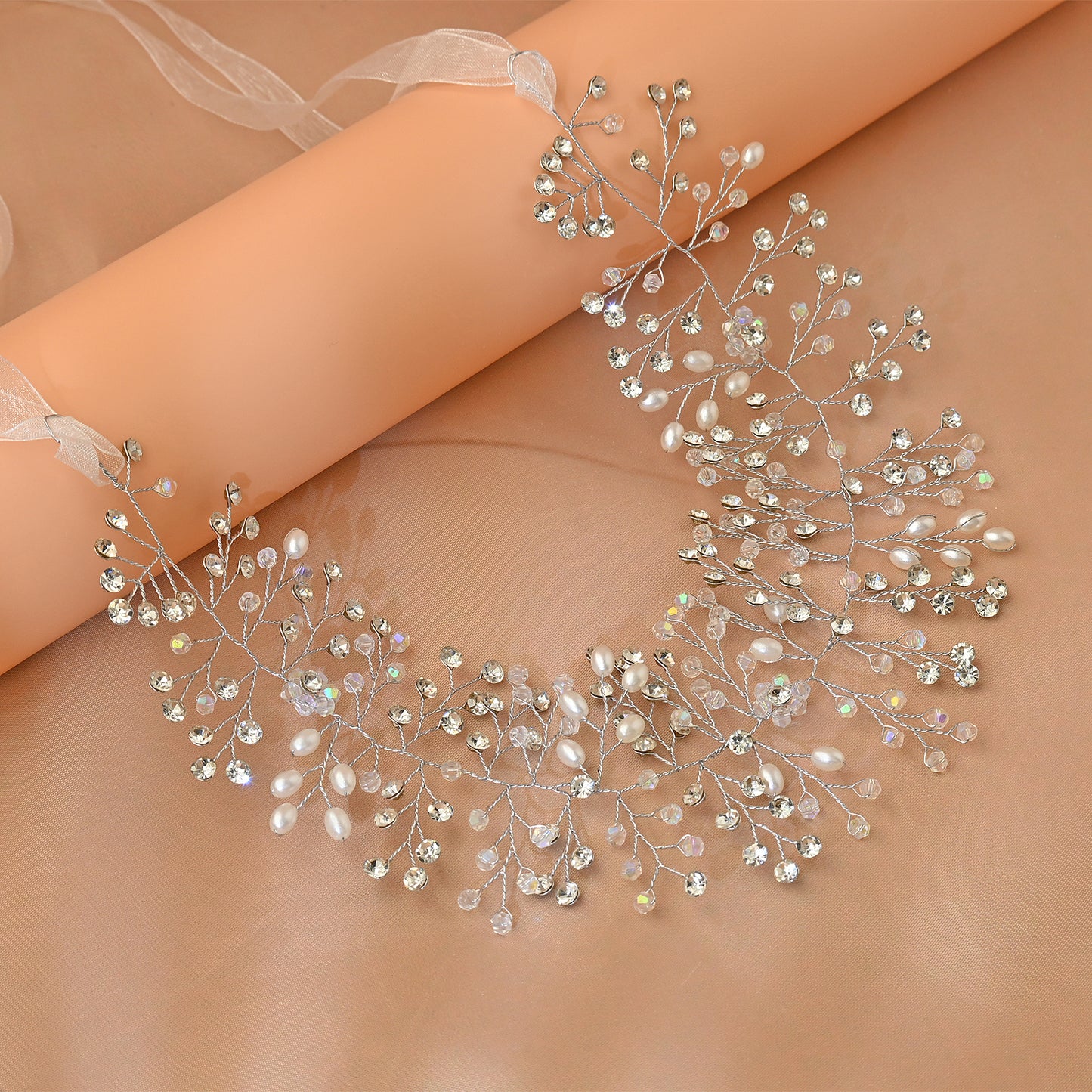 Bridella BHP10-S Silver Rhinestone & Pearl Tiara