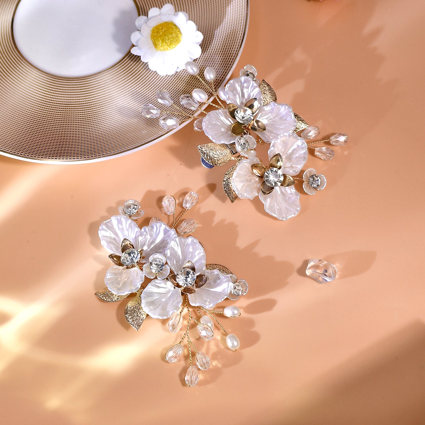 Gold Leaf Rhinestone Bridal Shoe Clips Wedding Decoration - Bridella BHX65