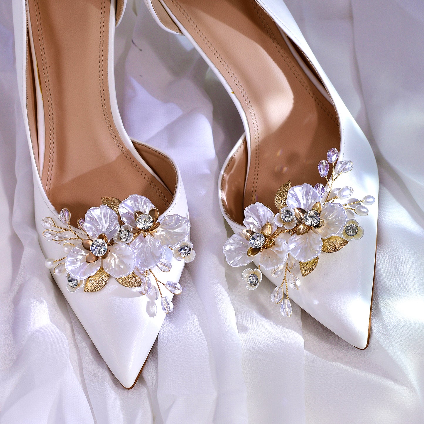 Gold Leaf Rhinestone Bridal Shoe Clips Wedding Decoration - Bridella BHX65