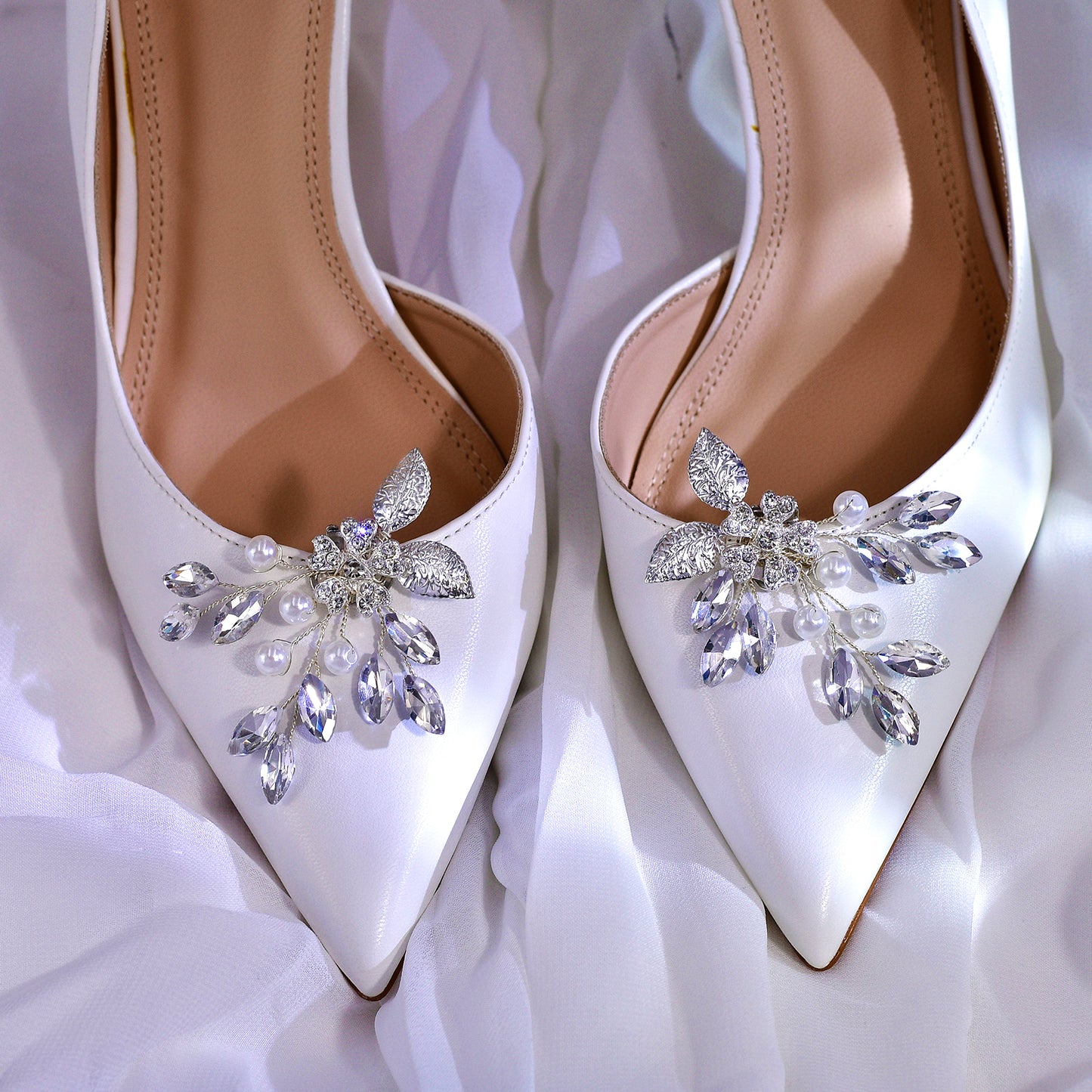 Leaf Rhinestone Bridal Shoe Clips Wedding Heel Decoration - Bridella BHX67